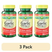 (3 pack) Spring Valley Odor-Controlled Garlic Dietary Supplement Softgels for Heart Health, 1000 mg, 200 Count