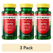 3 pack Spring Valley Odor-Controlled Garlic Dietary Supplement Softgels for Heart Health, 1000 mg, 200 Count