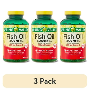 (3 pack) Spring Valley Fish Oil Omege-3 Dietary Supplement Softgels for Heart Health, 1000 mg, 300 Count