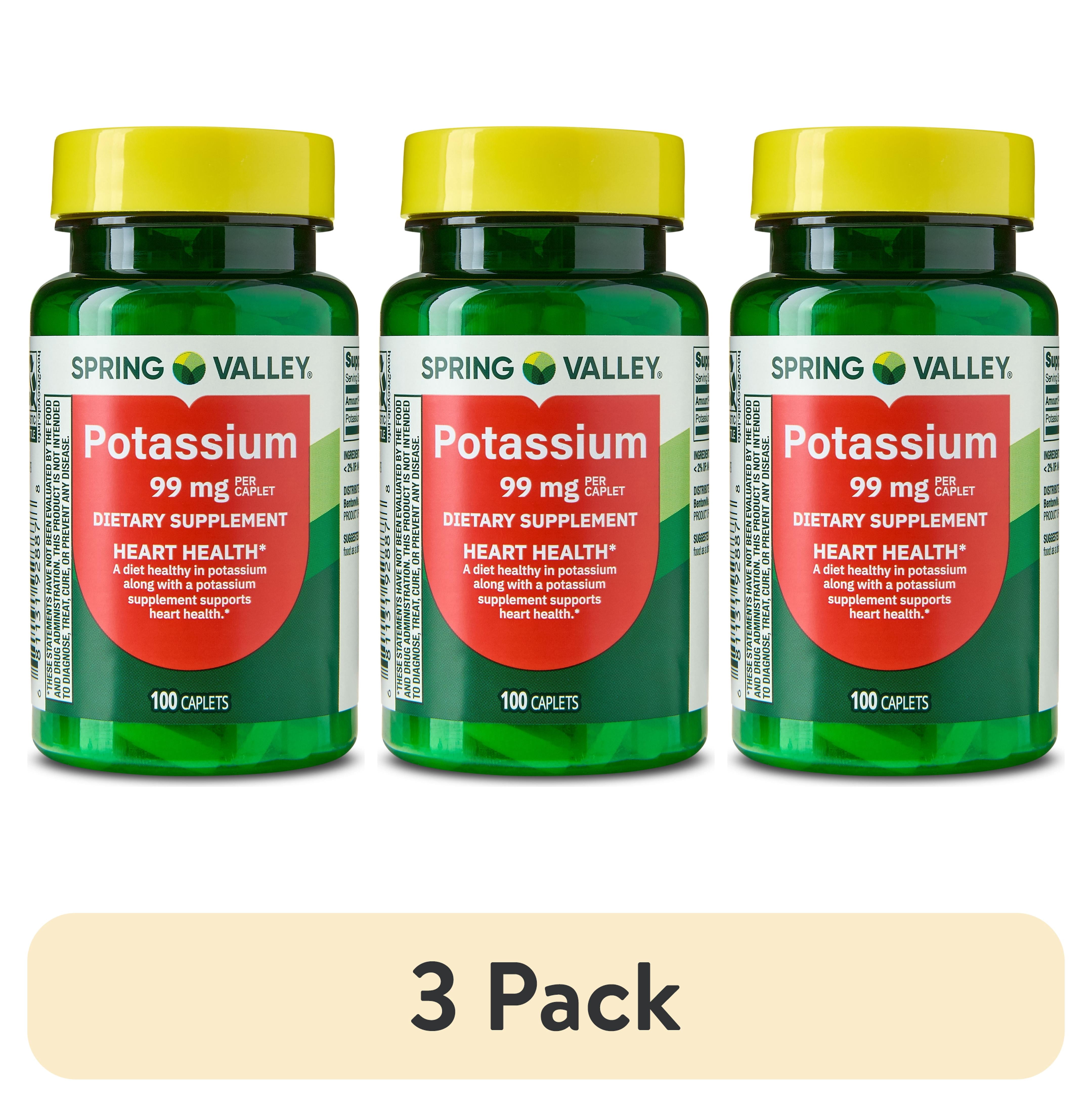 Spring Valley Potassium (3 pack) Spring Valley Potassium Dietary Supplement Caplets for Heart ...