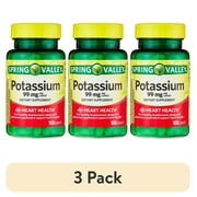 (3 pack) Spring Valley Potassium Heart Health Dietary Supplement Caplets, 99 mg, 100 Count
