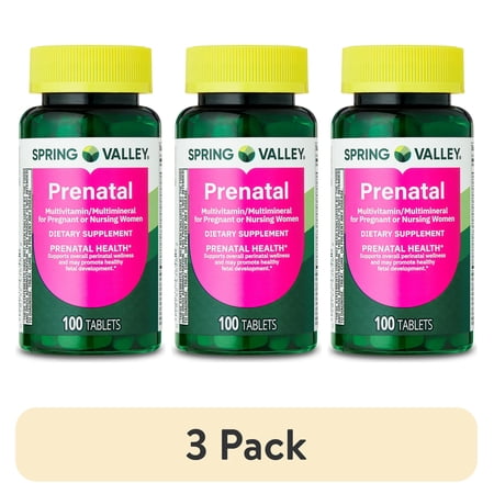 (3 pack) Spring Valley Prenatal Multivitamin/Multimineral for Pregnant and Nursing Women Dietary Supplement Tablets, 100 Count