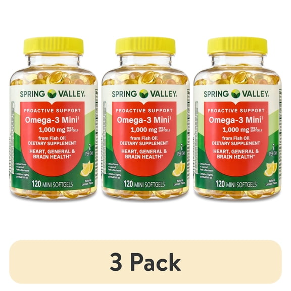 (3 pack) Spring Valley Proactive Support Omega-3 Mini from Fish Oil Dietary Supplement, 1000 mg, 120 Count