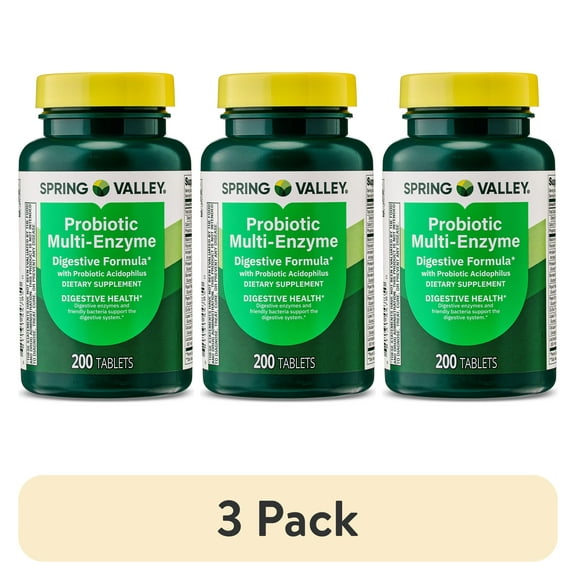 (3 pack) Spring Valley Probiotic Multi-Enzyme Digestive Formula Tablets, 200 Count