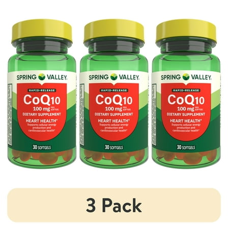 (3 pack) Spring Valley Rapid-Release CoQ10 Dietary Supplement, 100 mg, 30 Count