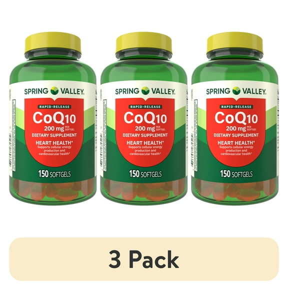 (3 pack) Spring Valley Rapid Release CoQ10 Softgels, 200mg, 150 Count