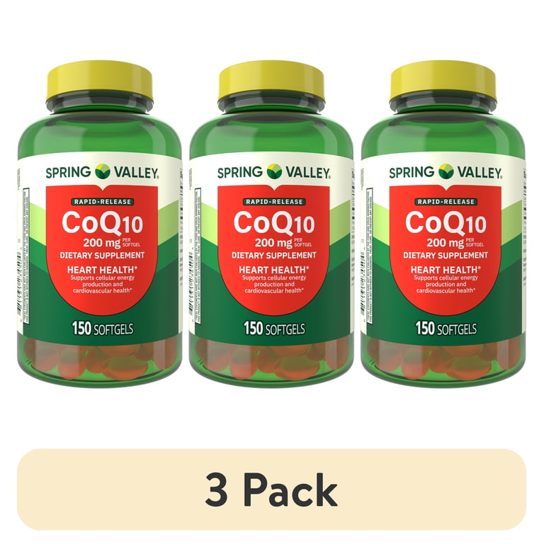 spring valley coq10 with l carnitine 3 pack) Spring Valley Rapid Release CoQ10 Softgels, 200mg, 150 Count