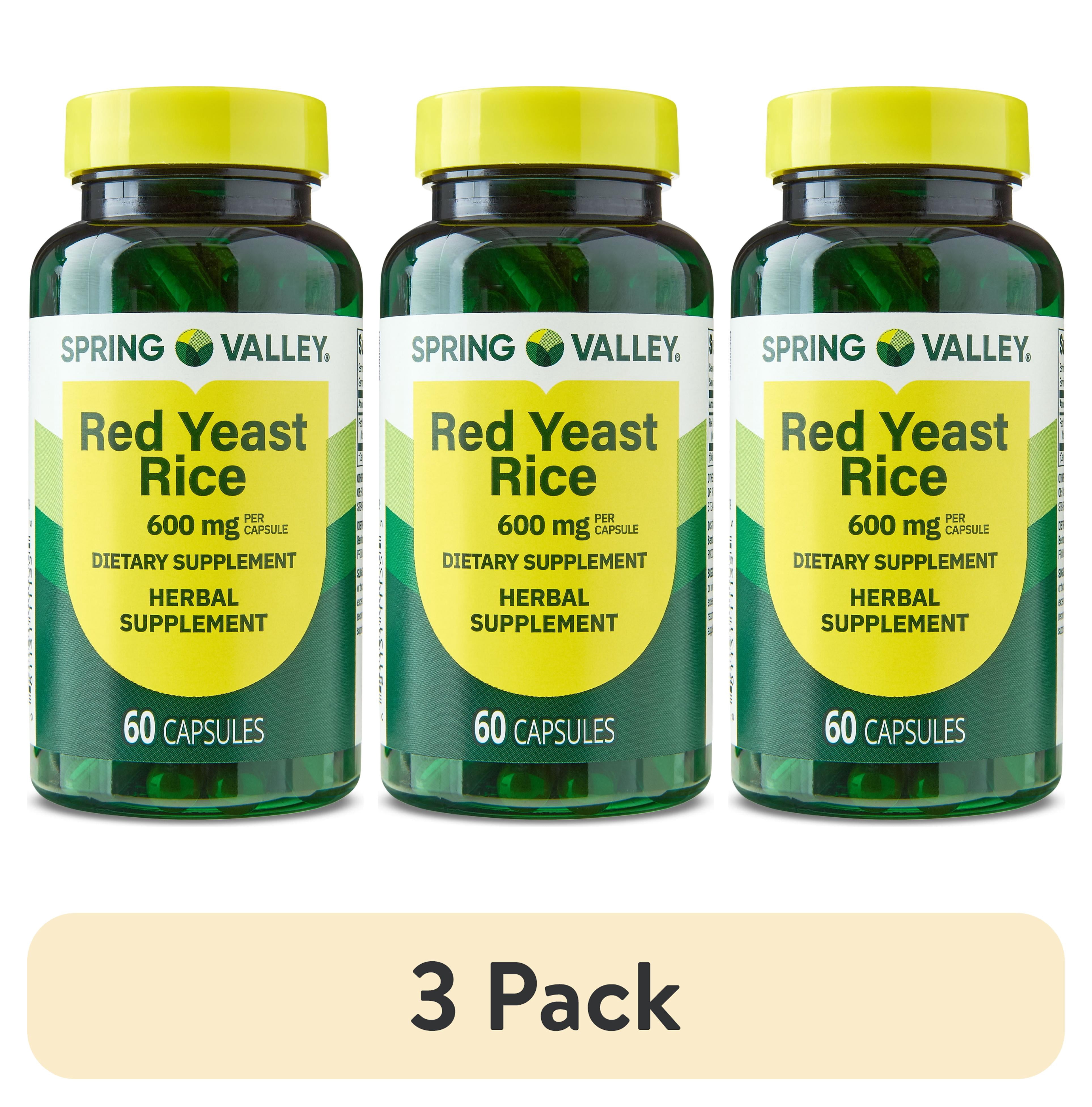 (3 pack) Spring Valley Red Yeast Rice Dietary Supplement Capsules, 600 mg, 60 Count