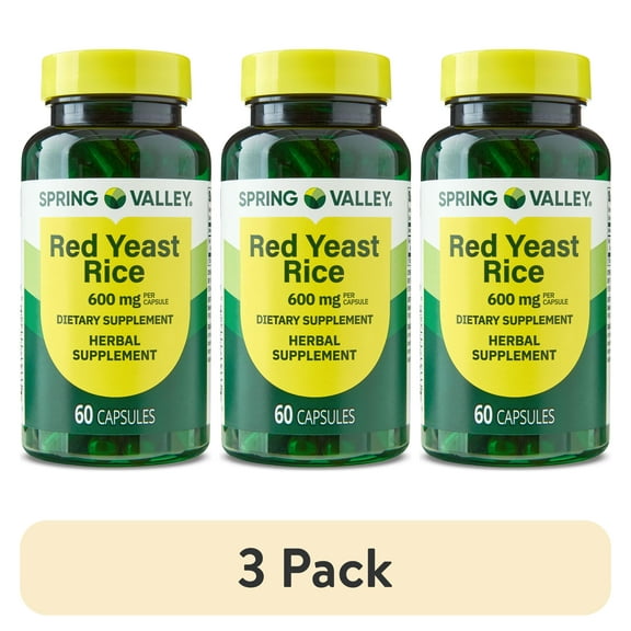(3 pack) Spring Valley Red Yeast Rice Dietary Supplement Capsules, 600 mg, 60 Count