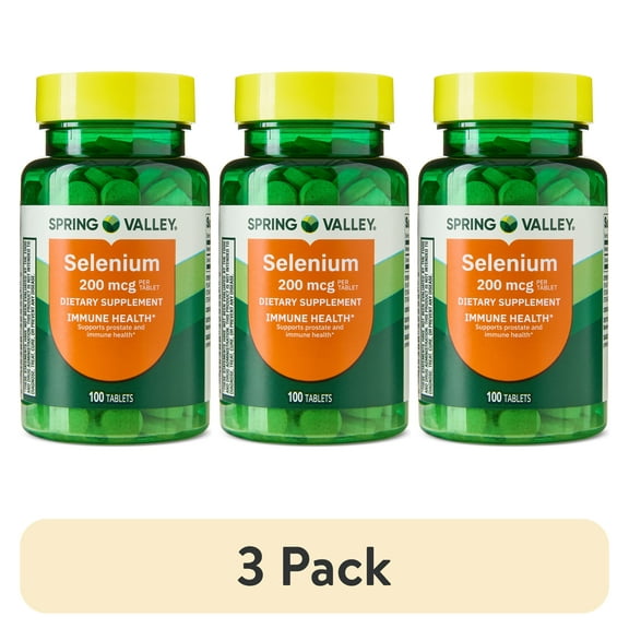 (3 pack) Spring Valley Selenium Dietary Supplement Tablets for Immune Health, 200 mcg, 100 Count