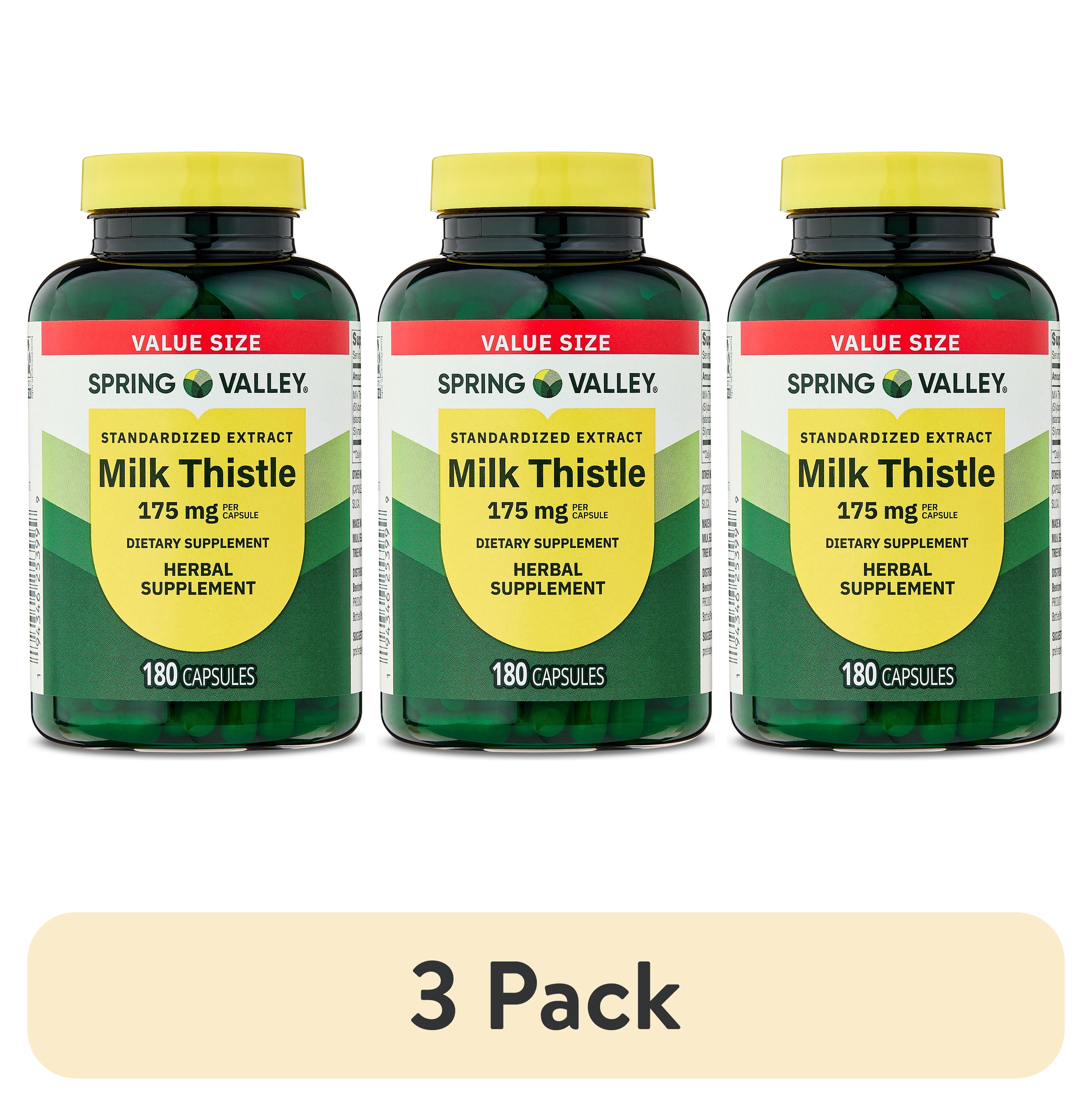 (3 pack) Spring Valley Standardized Extract Milk Thistle Dietary Supplement Capsules, 175 mg, 180 Gelatin Capsules