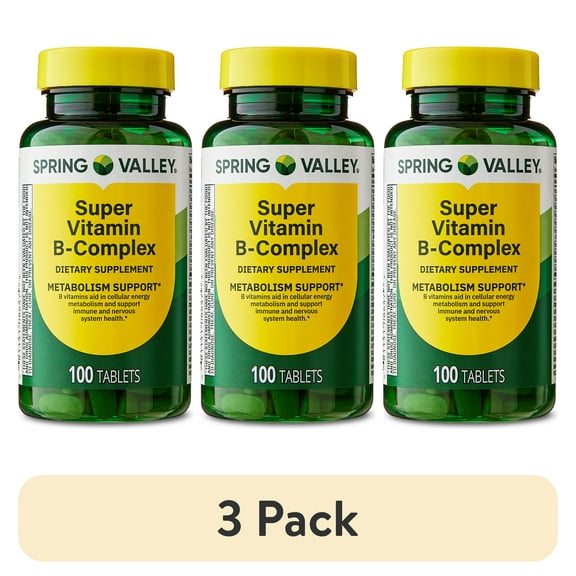 (3 pack) Spring Valley Super Vitamin B-Complex Dietary Supplement, 100 Count, Tablets for Metabolism Support