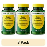 3 pack Spring Valley Super Vitamin B-Complex Dietary Supplement, 100 Count, Tablets for Metabolism Support