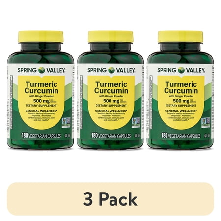 (3 pack) Spring Valley Turmeric Curcumin with Ginger Powder Dietary Supplement, 500 mg, 180 Count