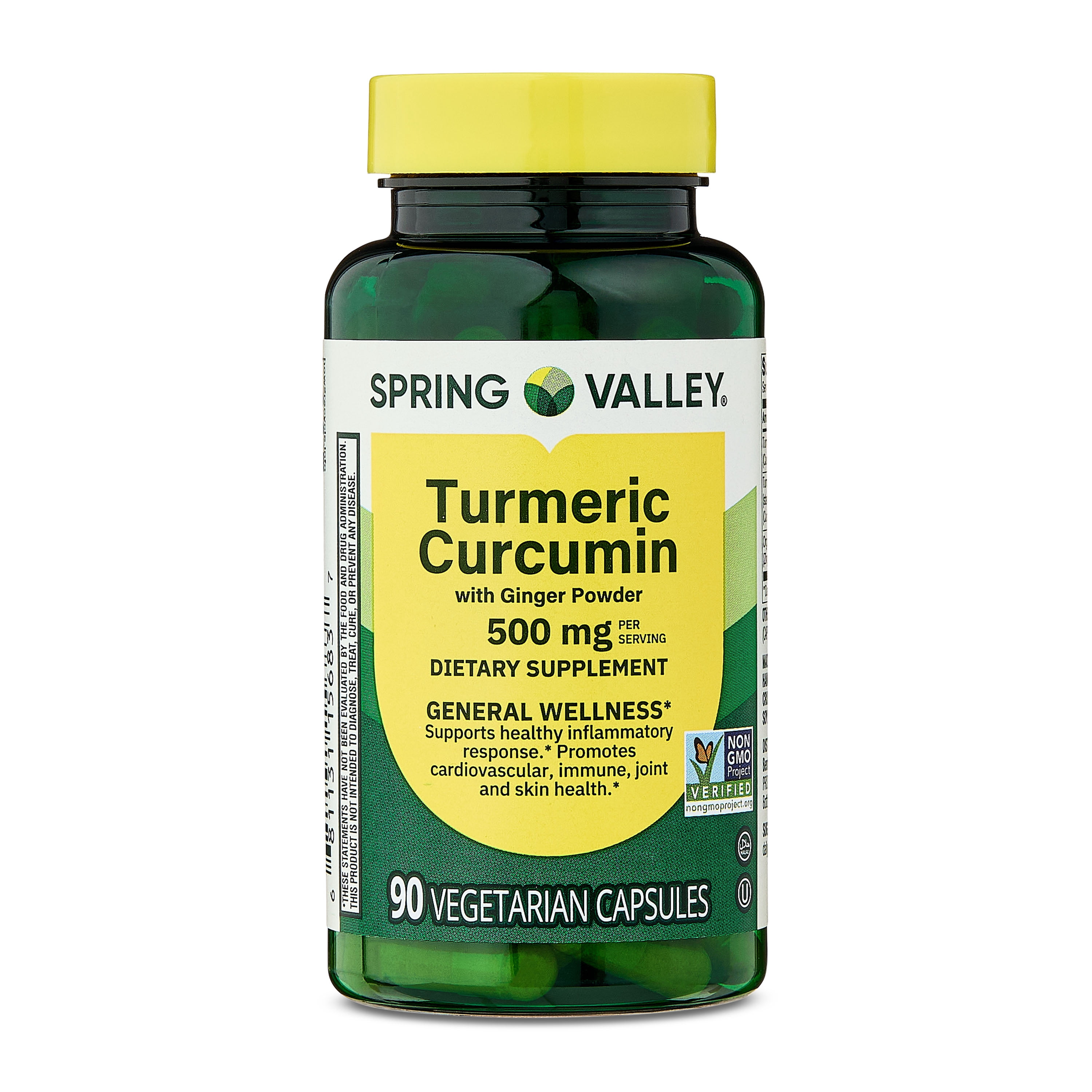 (3 pack) Spring Valley Turmeric Curcumin with Ginger Powder Dietary Supplement Vegetarian Capsules for General Wellness, 500 mg, 90 Count