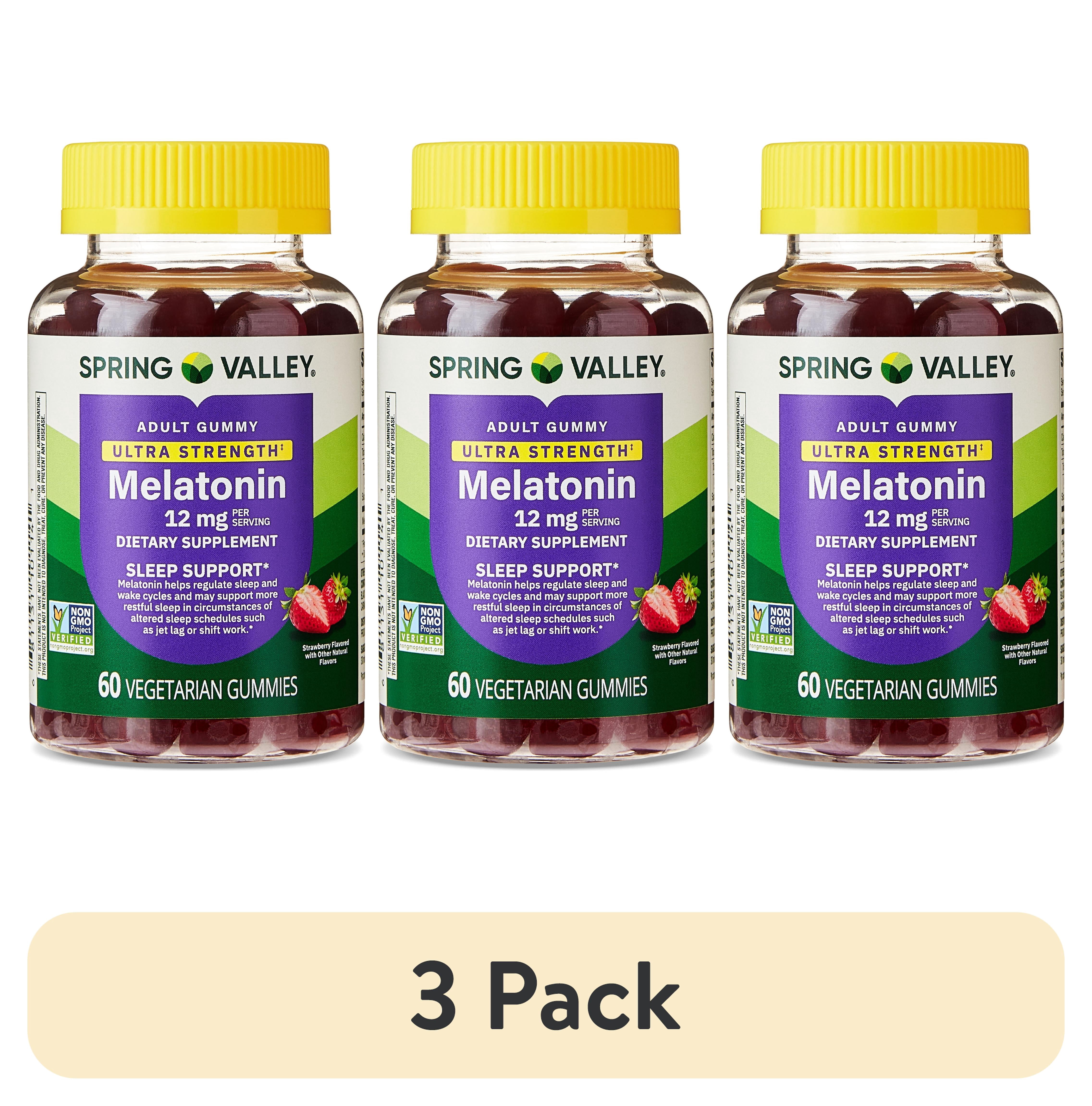 (3 pack) Spring Valley Ultra Strength Melatonin Sleep Support Dietary Supplement Vegetarian Gummies, 12 mg, 60 Count