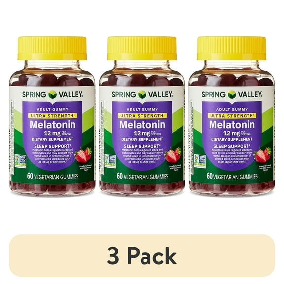 (3 pack) Spring Valley Ultra Strength Melatonin Sleep Support Dietary Supplement Vegetarian Gummies, 12 mg, 60 Count