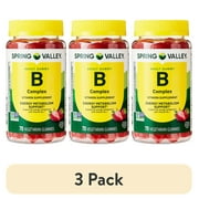(3 pack) Spring Valley B Complex Vitamin Supplement Vegetarian Gummies for Energy Metabolism Support, Strawberry, 70 Count