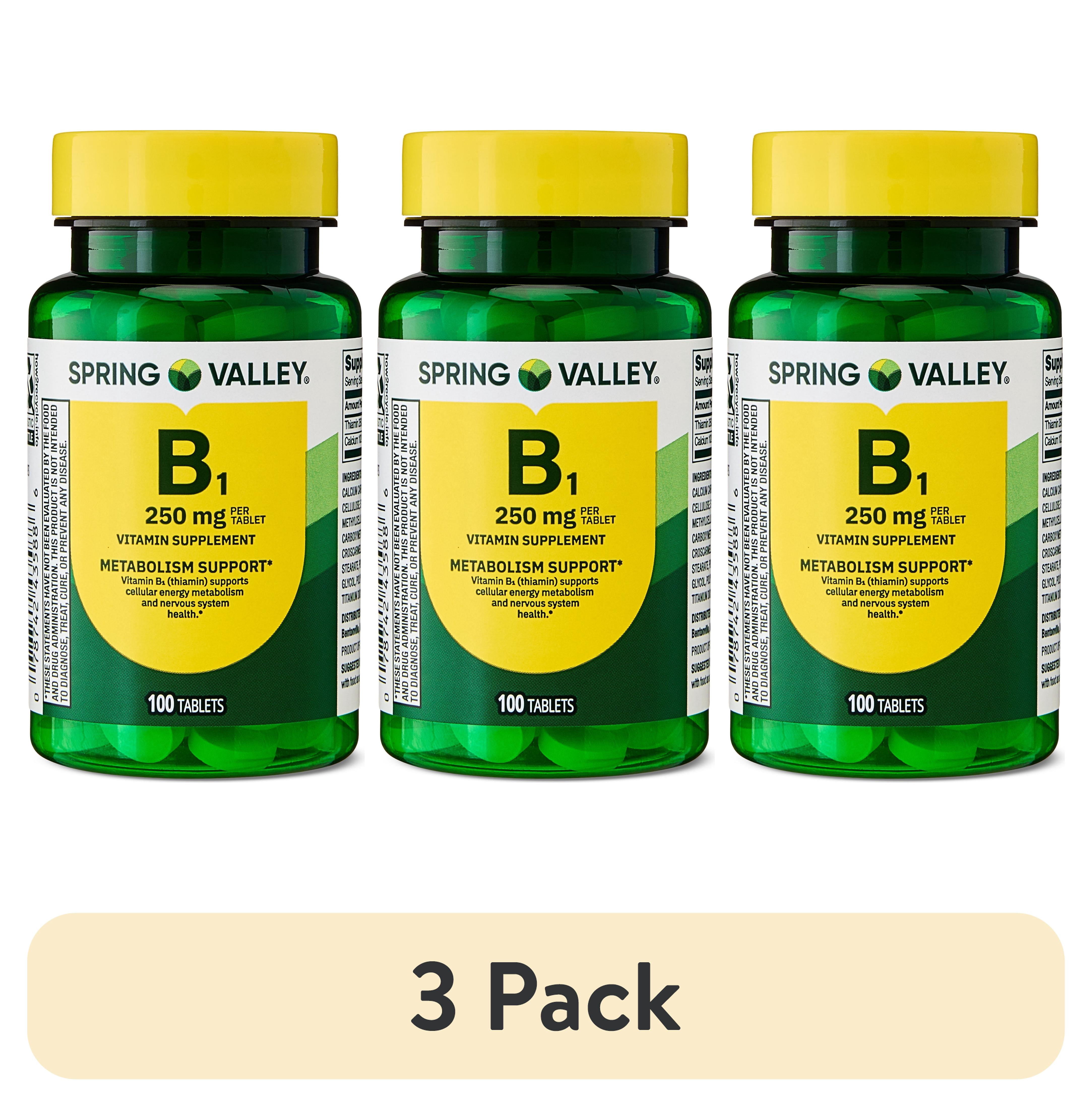 (3 pack) Spring Valley Vitamin B1 Supplement Tablets for Metabolism Support, 250 mg, 100 Count
