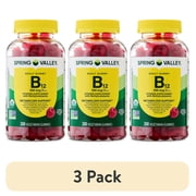 3 pack Spring Valley Vitamin B12 Supplement Vegetarian Gummies for Metabolism Support, Raspberry Flavor, 500 mcg, 200 Count