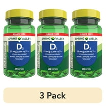 (3 pack) Spring Valley Vitamin D3 Softgels, 25 mcg (1000 IU), 200 Count, Supplement for Bone and Immune Health