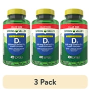 (3 pack) Spring Valley Extra Strength Vitamin D3, 125 mcg (5000 IU), 400 Count, Supplement Softgels for Bone and Immune Health