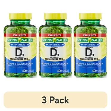 (3 pack) Spring Valley Extra Strength Vitamin D3 Supplement Softgels for Bone and Immune Health, 125 mcg (5000 IU), 400 Count