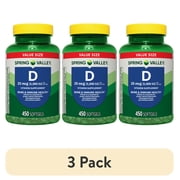 3 pack Spring Valley Vitamin D3 Softgels, 25 mcg 1000 IU, 450 Count, Supplement for Bone and Immune Health