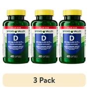 3 pack Spring Valley Vitamin D3 Softgels, 50 mcg 2,000 IU, 400 Count, Supplement for Bone and Immune Health