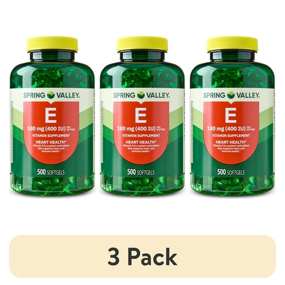 (3 pack) Spring Valley Vitamin E Dietary Supplement Softgels for Heart Health, 180 mg, 500 Count