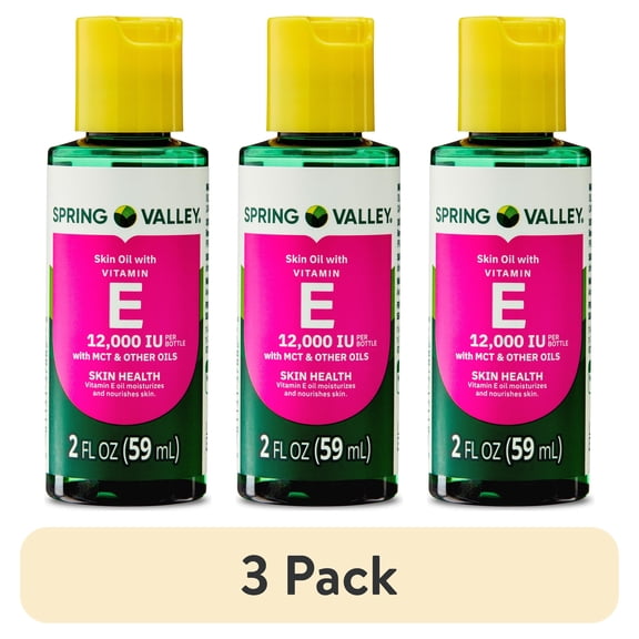 (3 pack) Spring Valley Vitamin E Oil with Keratin for Skin Care, 12000 IU, 2 fl oz