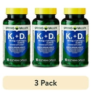 (3 pack) Spring Valley Vitamin K2 + D3 Dietary Supplement Vegetarian Capsules for Bone and Immune Health, 90 Count