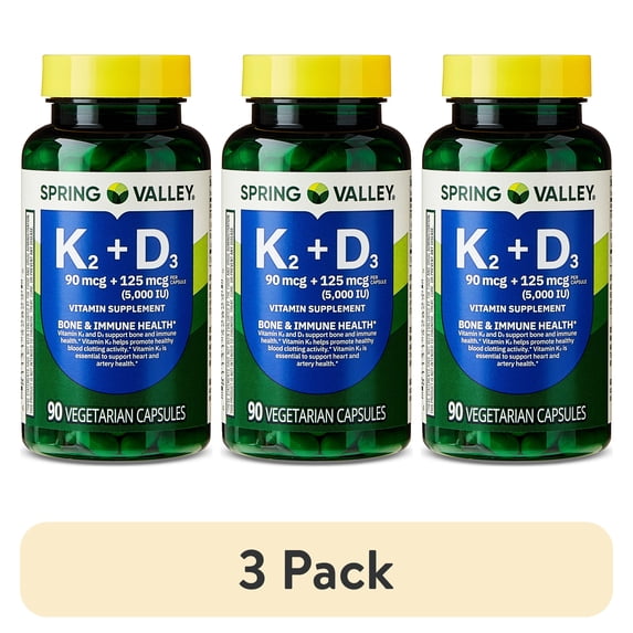 (3 pack) Spring Valley Vitamin K2 D3 Vegetarian Capsules, 90 Count