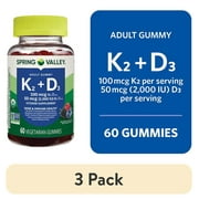 (3 pack) Spring Valley Vitamin K2 + Vitamin D3 Supplement Vegetarian Gummies for Bone and Immune Health, Mixed Berry, 60 Count