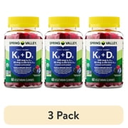 (3 pack) Spring Valley Vitamin K2 + Vitamin D3 Gummies, Mixed Berry, 60 Count, Supplement for Bone and Immune Health