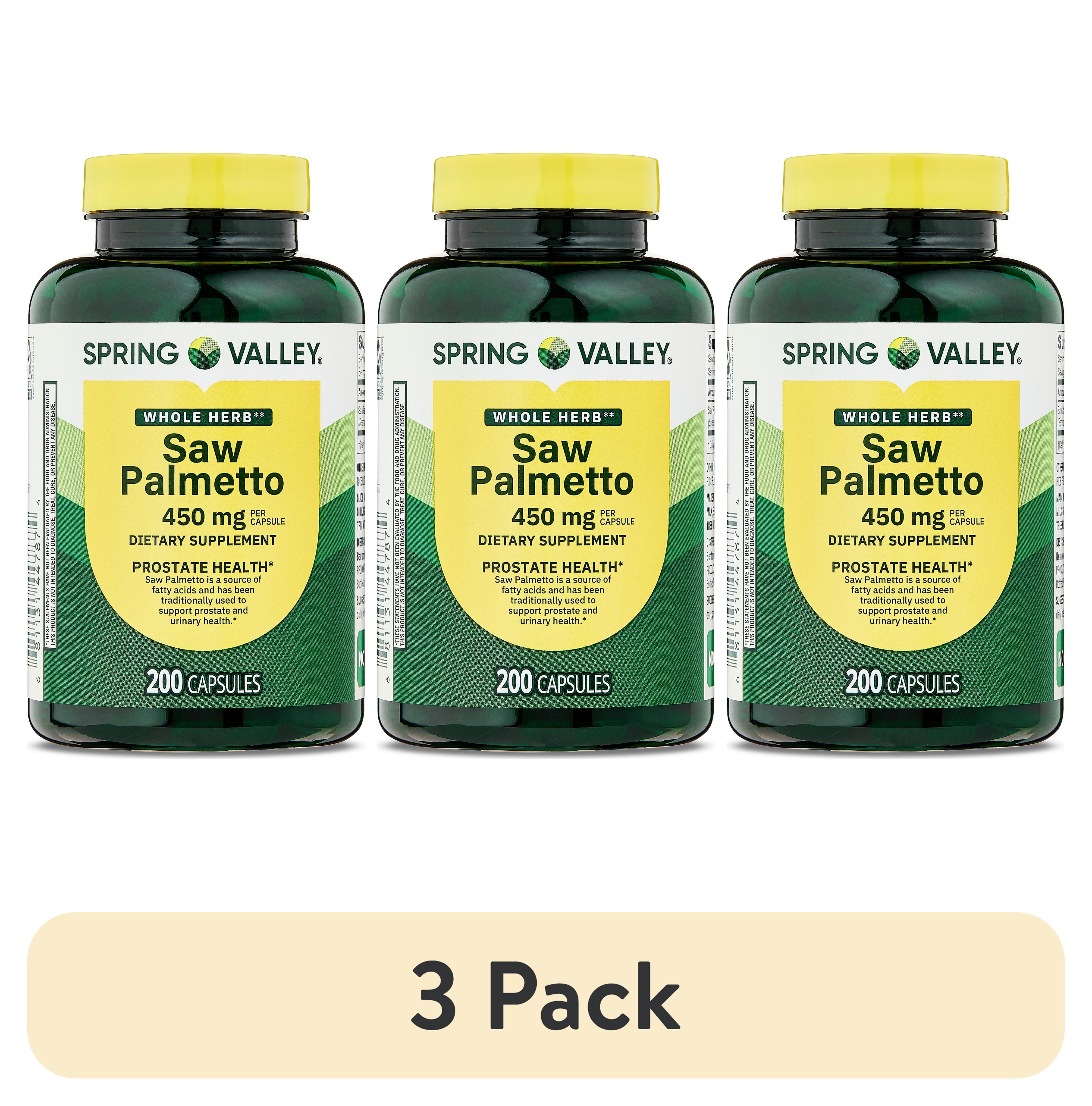 (3 pack) Spring Valley Whole Herb Saw Palmetto Prostate Men's Health Dietary Supplement Capsules, 450 mg, 200 Count