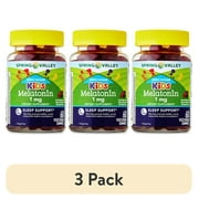 3 pack Spring Valley Zero Sugar Kids Melatonin Sleep Support Dietary Supplement Gummies, Blackberry and Raspberry, 1 mg, 60 Count