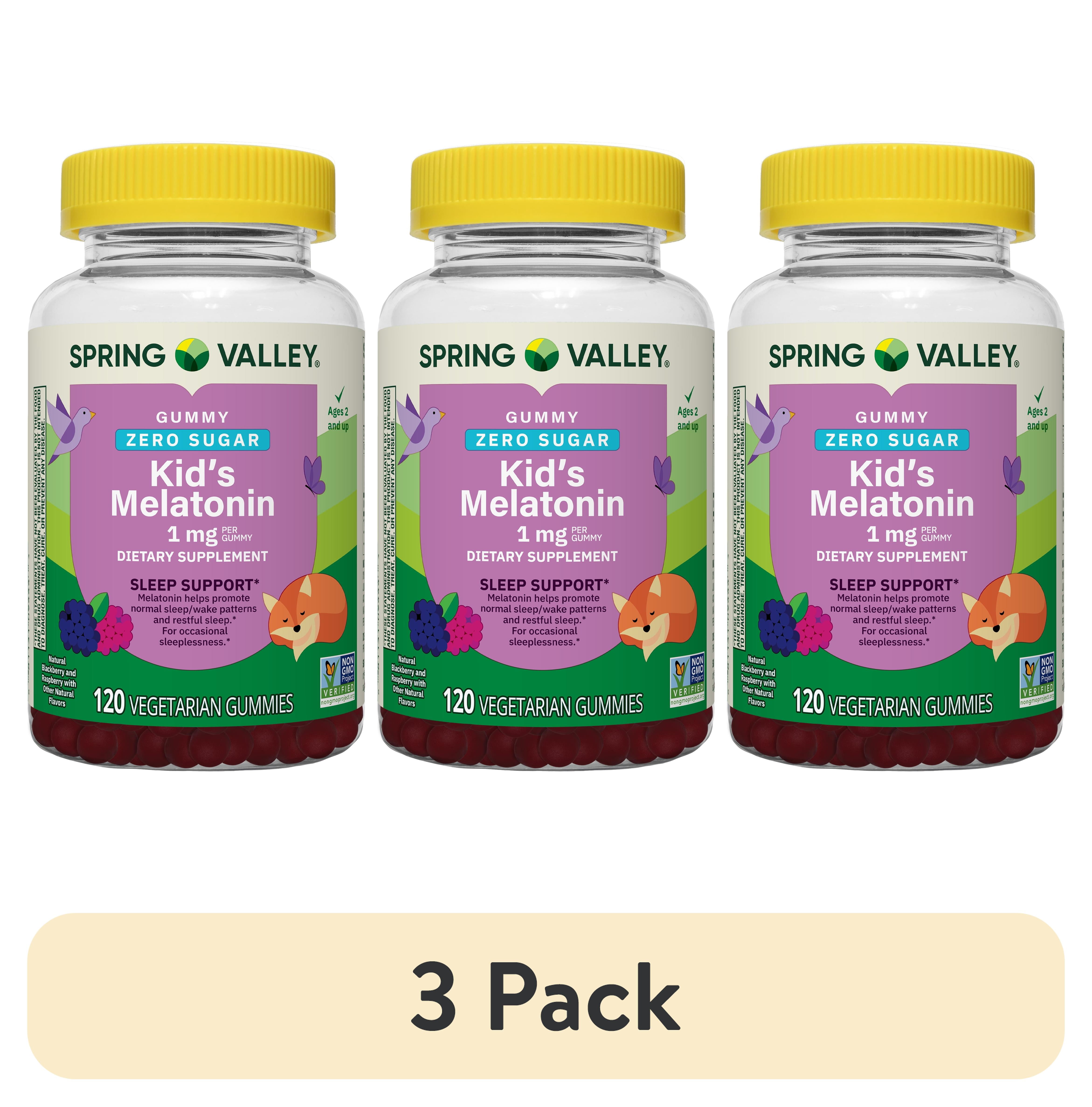 (3 pack) Spring Valley Zero Sugar Kids Melatonin Sleep Support Dietary Supplement Gummies, Raspberry and Blackberry, 1 mg, 120 Count