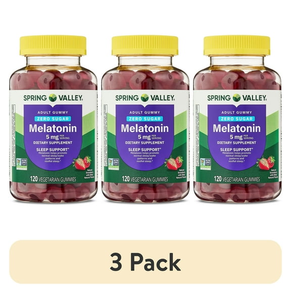 (3 pack) Spring Valley Zero Sugar Melatonin Sleep Support Dietary Supplement Gummies, 5 mg, 120 Count
