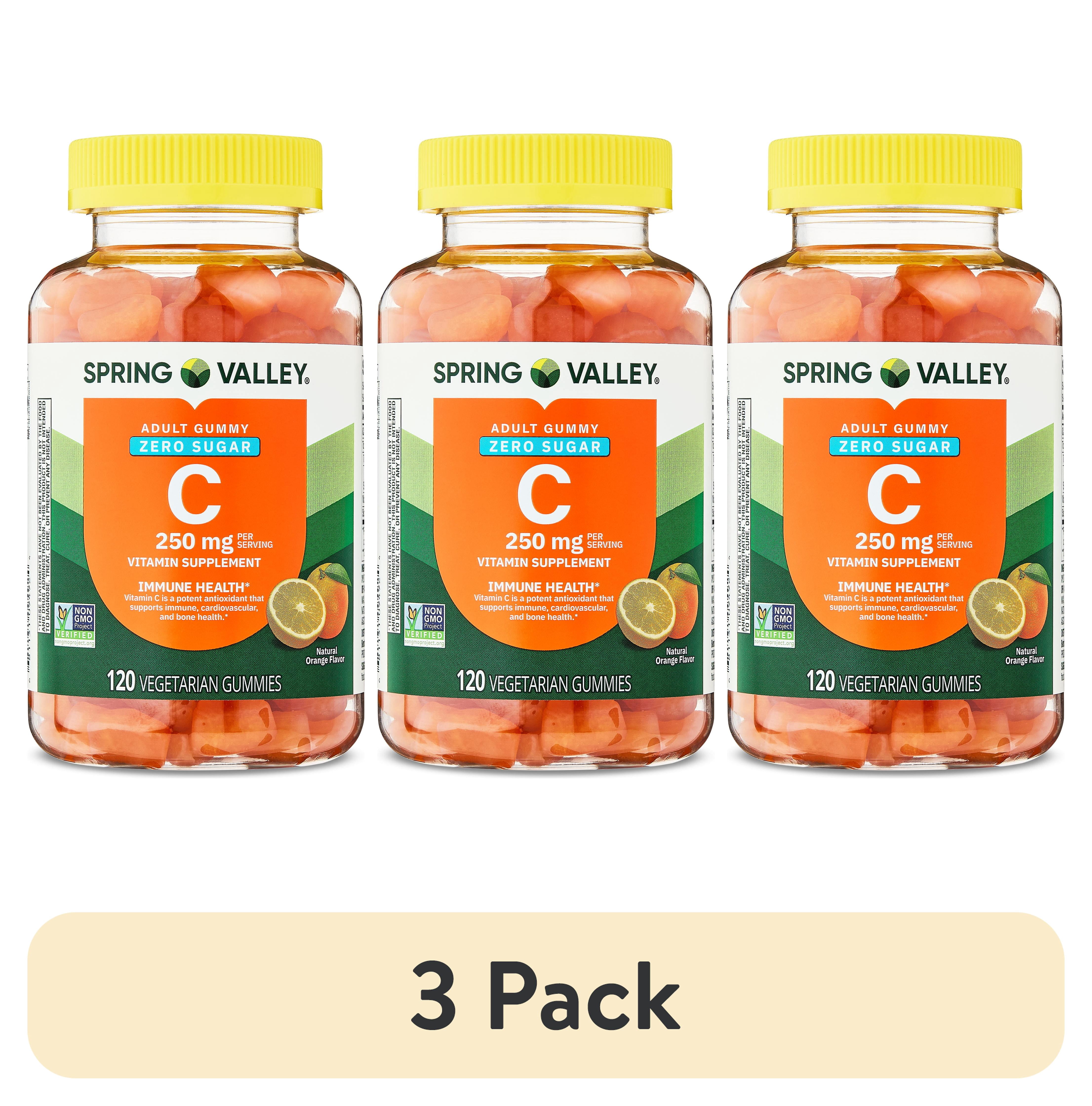 (3 pack) Spring Valley Zero Sugar Vitamin C Dietary Supplement Vegetarian Gummies for Immune Health, Orange Flavor, 250 mg, 120 Count