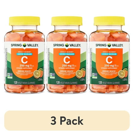 (3 pack) Spring Valley Zero Sugar Vitamin C Dietary Supplement Vegetarian Gummies for Immune Health, Orange Flavor, 250 mg, 120 Count