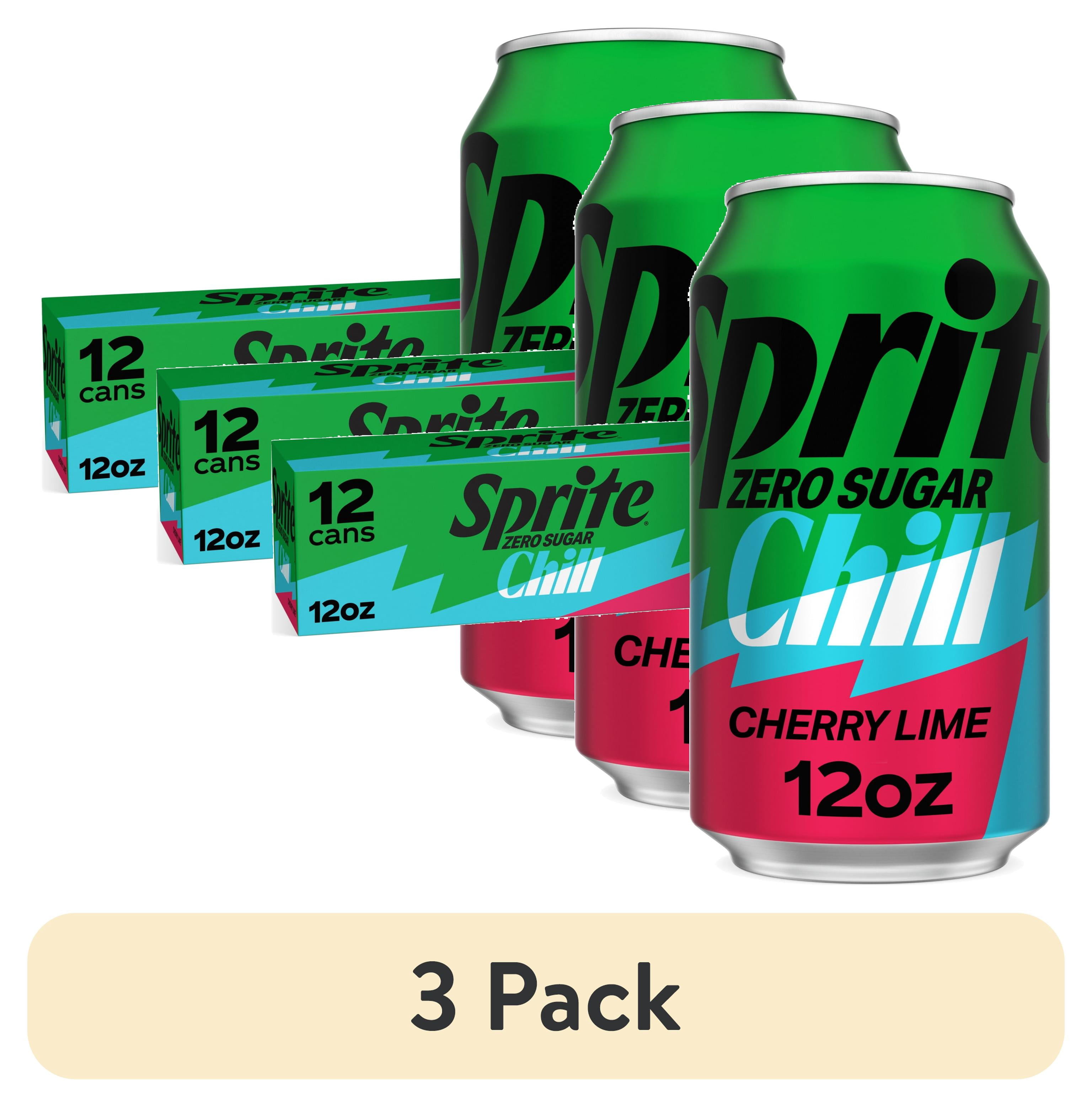 (3 pack) Sprite Zero Sugar Chill Cherry-Lime Caffeine Free Soda Pop Fridge Pack Cans, 12 fl oz, 12 Pack