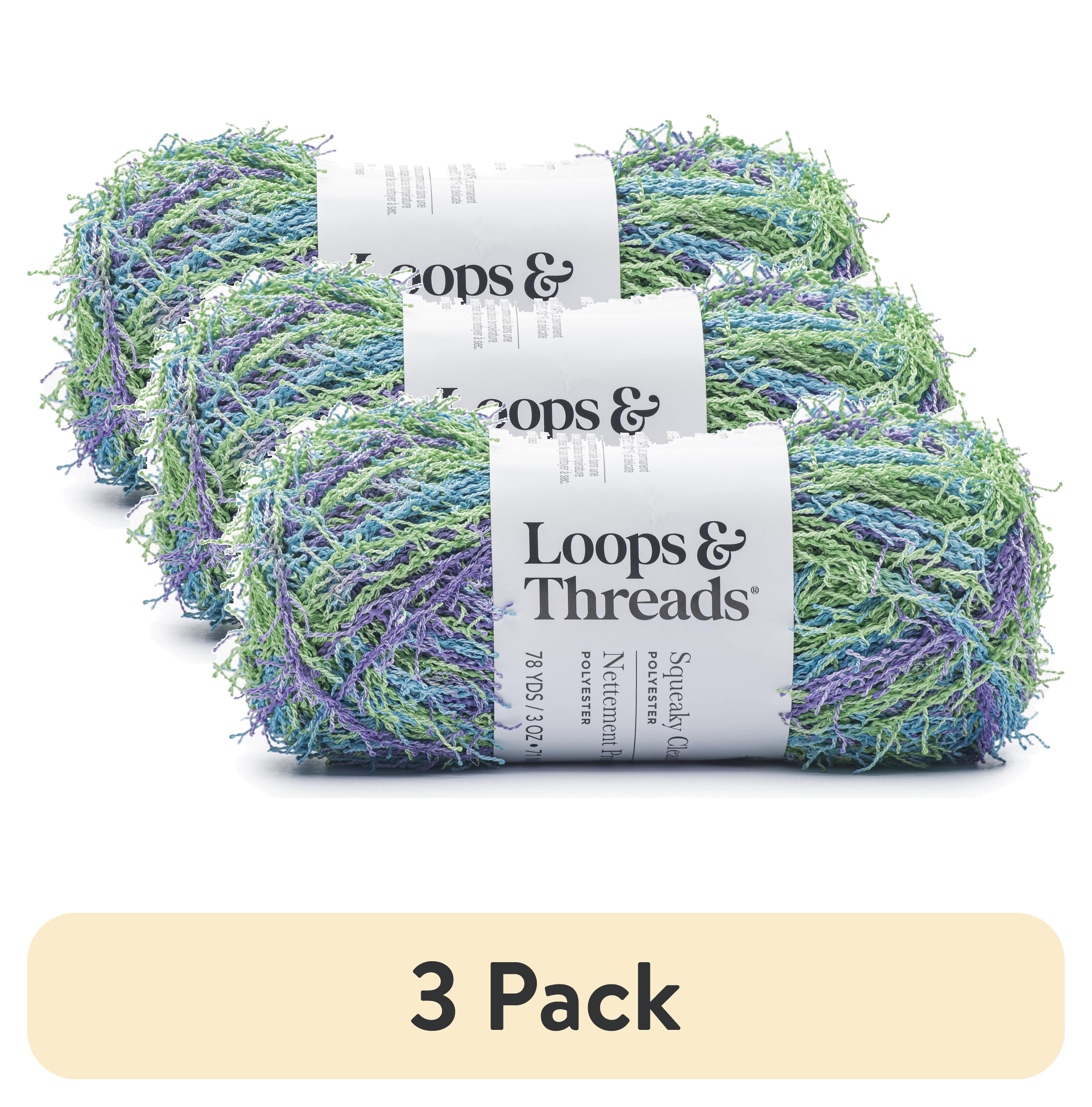 (3 pack) Squeaky Clean Prints Yarn by Loops & Threads - Yarn for Knitting - Crochet - Weaving - and Arts & Crafts - Aurora - Polyester - 3 oz