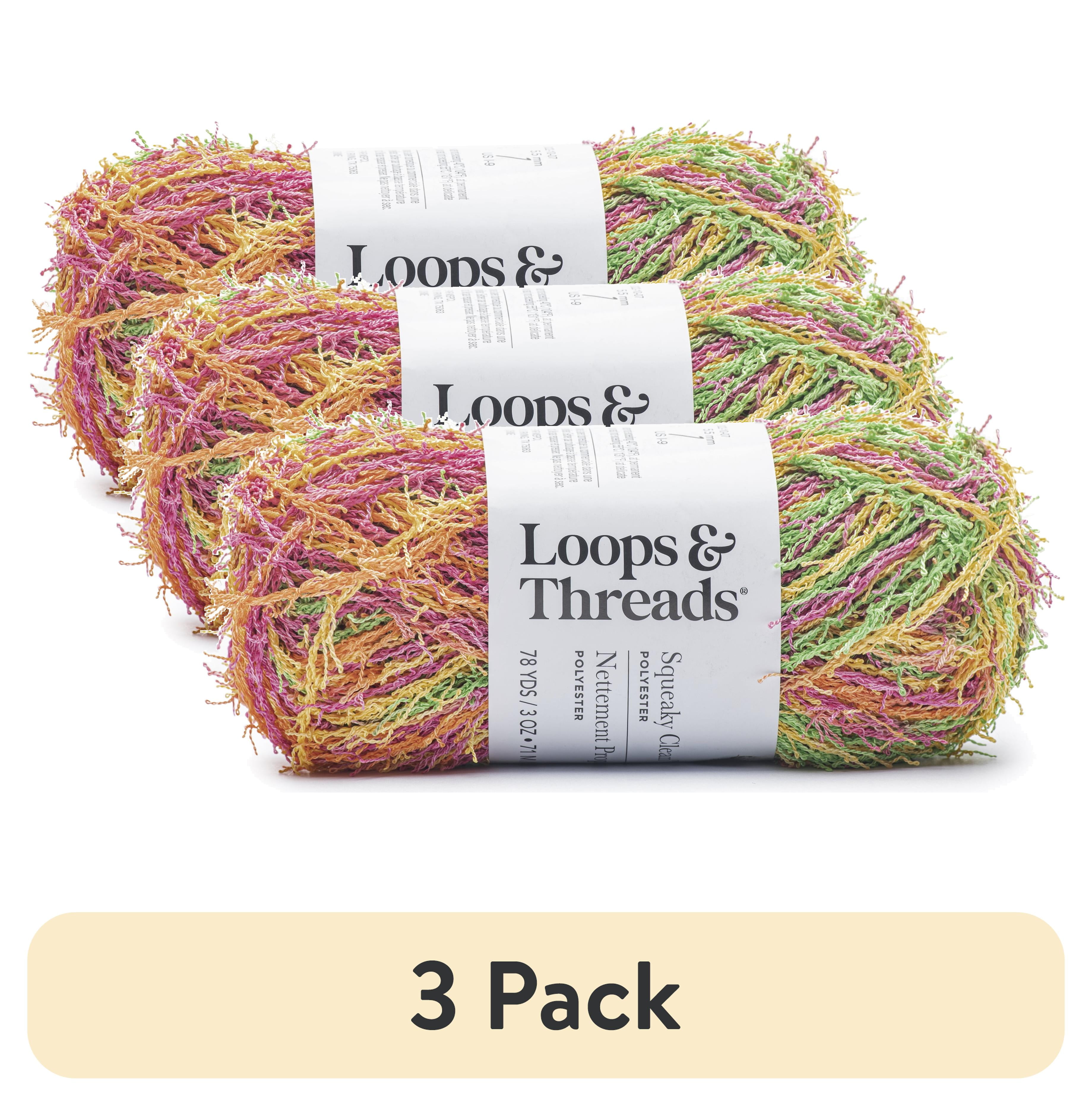 (3 pack) Squeaky Clean Prints Yarn by Loops & Threads - Yarn for Knitting - Crochet - Weaving - and Arts & Crafts - Brights - Polyester - 3 oz