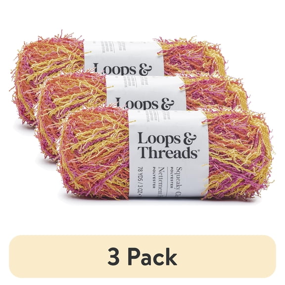 (3 pack) Squeaky Clean Prints Yarn by Loops & Threads - Yarn for Knitting - Crochet - Weaving - and Arts & Crafts - Candy - Polyester - 3 oz