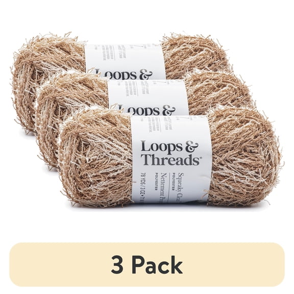 (3 pack) Squeaky Clean Prints Yarn by Loops & Threads - Yarn for Knitting - Crochet - Weaving - and Arts & Crafts - Sand - Polyester - 3 oz