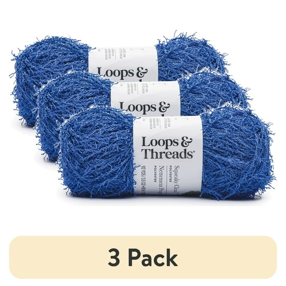 (3 pack) Squeaky Clean Solid Yarn by Loops & Threads - Yarn for Knitting - Crochet - Weaving - and Arts & Crafts - Blue - Polyester - 3.5 oz