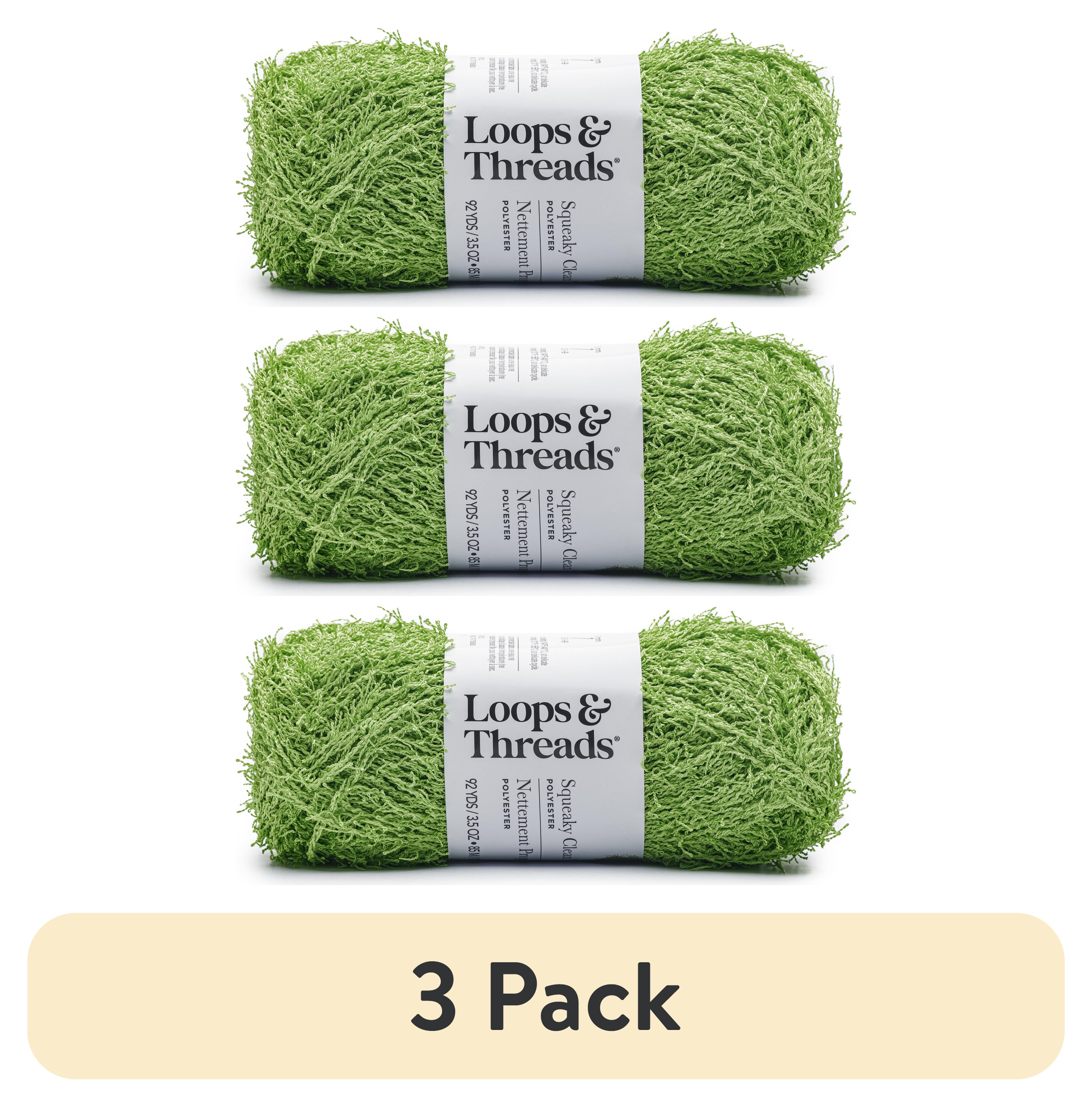 (3 pack) Squeaky Clean Solid Yarn by Loops & Threads - Yarn for Knitting - Crochet - Weaving - and Arts & Crafts - Green - Polyester - 3.5 oz