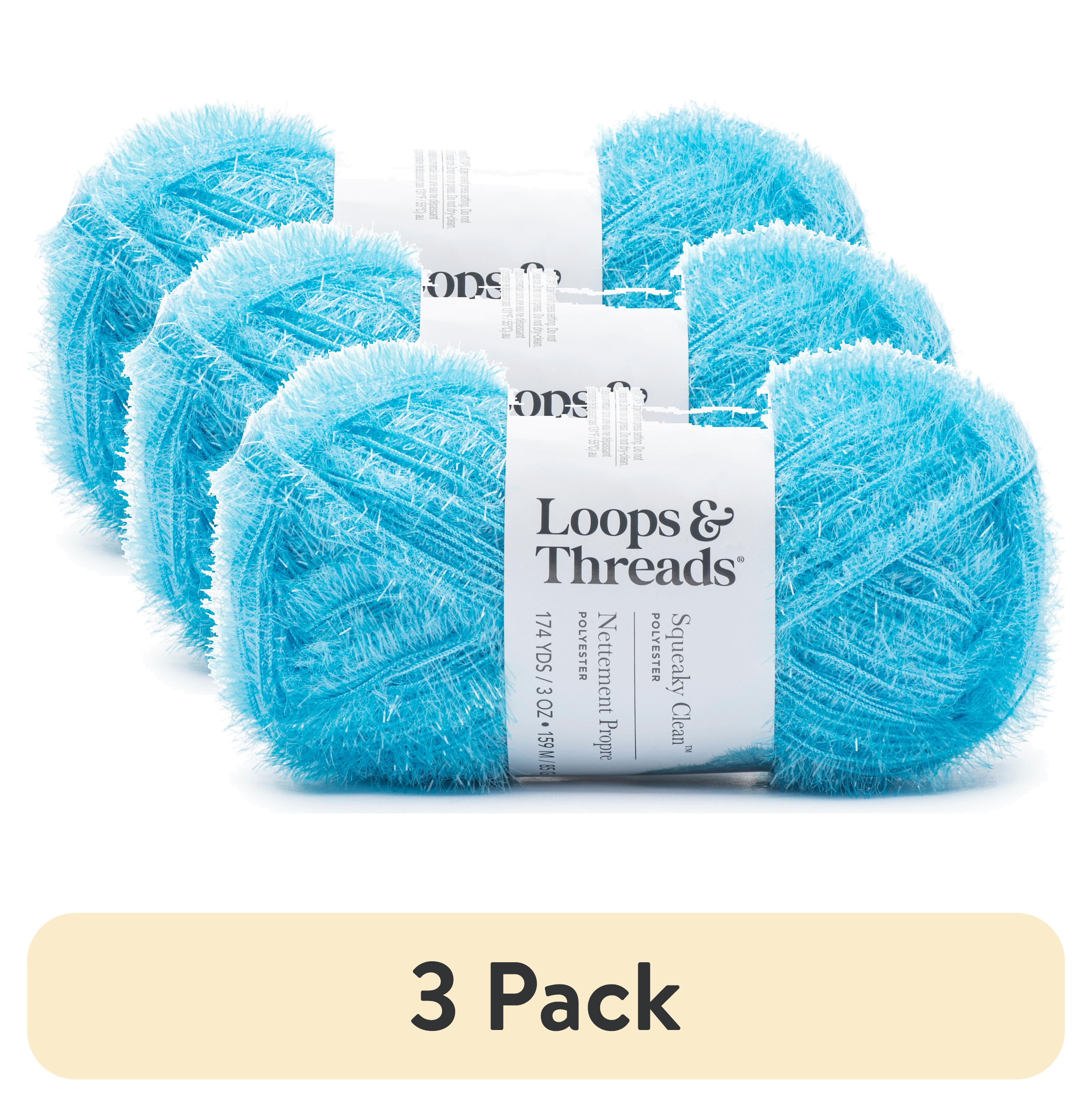 (3 pack) Squeaky Clean Sparkle Yarn by Loops & Threads - Yarn for Knitting - Crochet - Weaving - and Arts & Crafts - Blue - Polyester - 3 oz