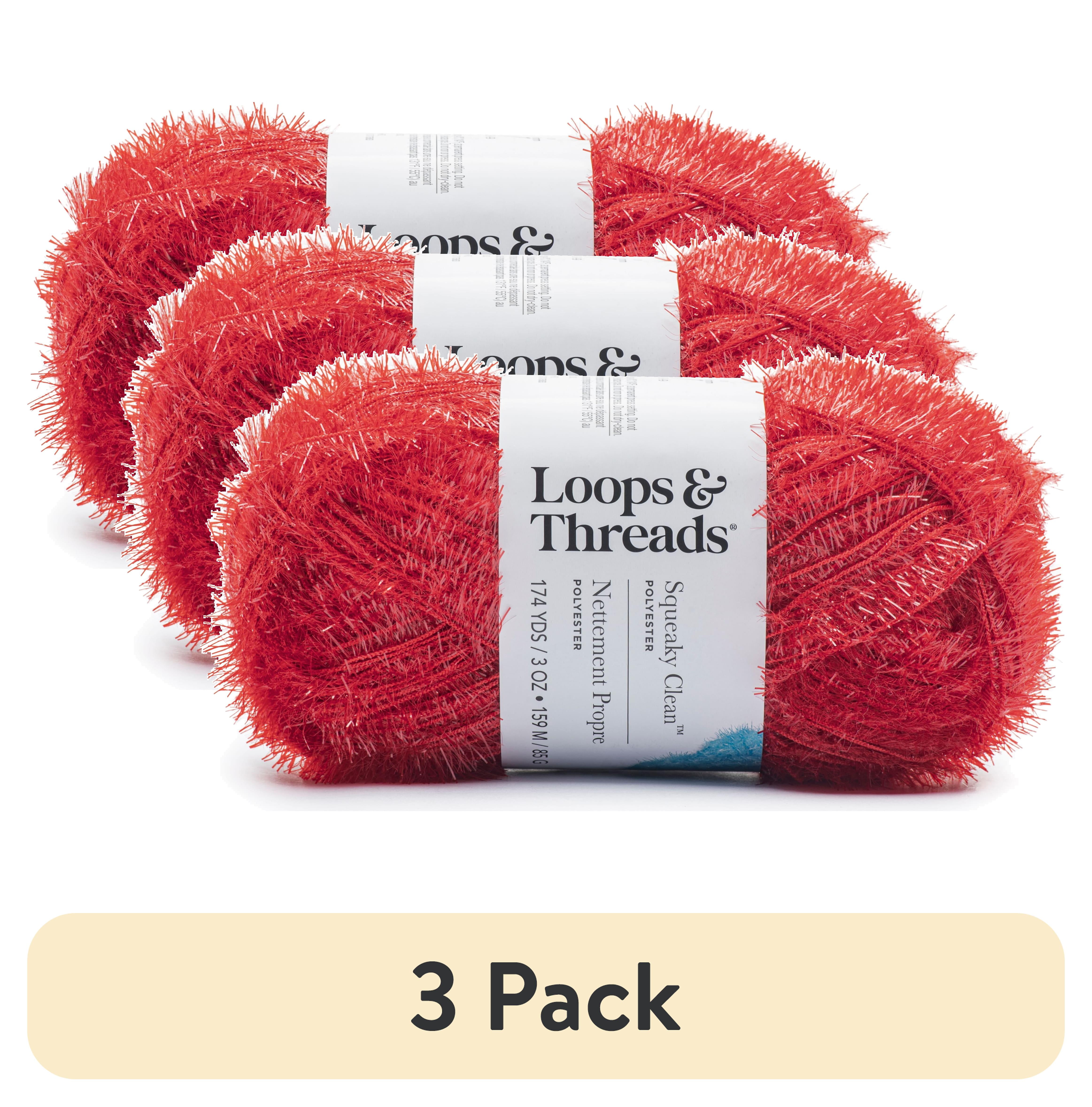(3 pack) Squeaky Clean Sparkle Yarn by Loops & Threads - Yarn for Knitting - Crochet - Weaving - and Arts & Crafts - Red - Polyester - 3 oz